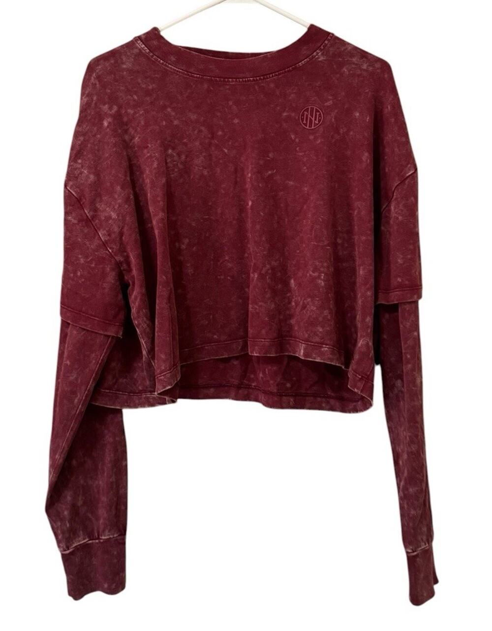 Ninth Hall Fundamentals Sweatshirt Women Size Large Crewneck Cropped Acid Wash